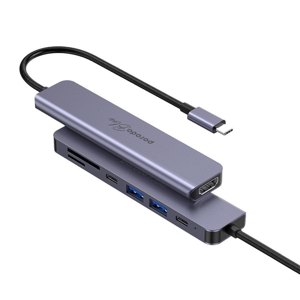 Porodo 7in1 Hub HDMI 2XUSB-A 2XUSB-C -Blue