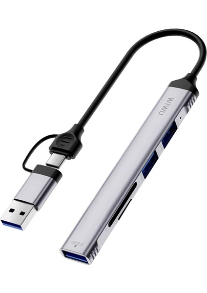 Wiwu Wİ-HB003 Zolo 5 in 1 USB-C USB-A Hub -Gray