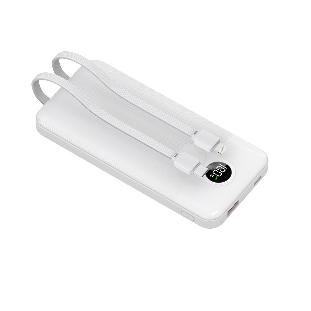 Porodo 10000mAh Power bank Integrated Cable-White