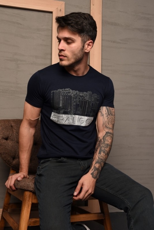 Navy blue t-shirt with unique design