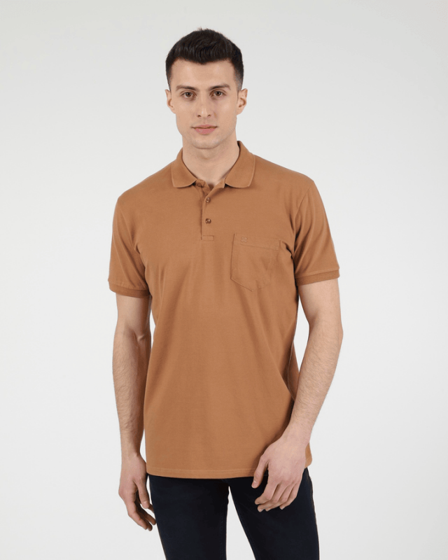Step out in warm style: this stylish caramel men's polo shirt.