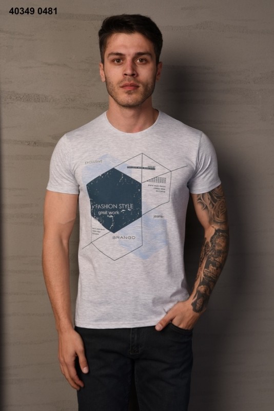 Men's light grey t-shirt with modern design.