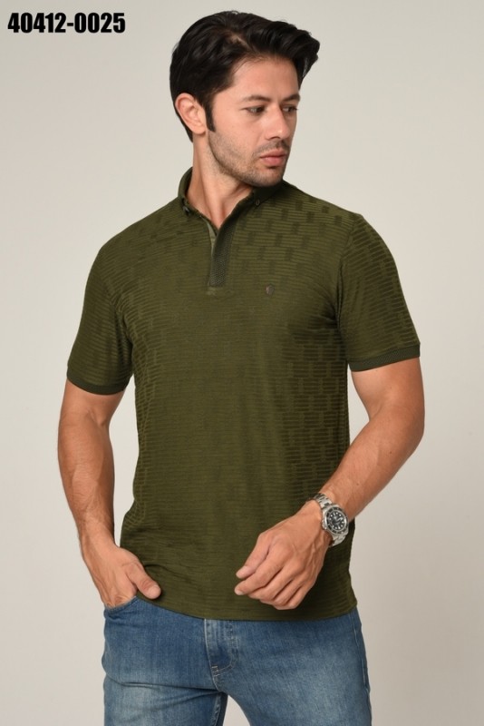 Polo T-shirt with subtle check pattern
