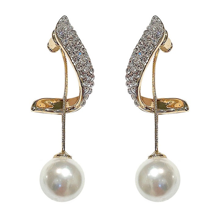 Sparkle and pearls: gold crystal-embellished earrings with pearl drop