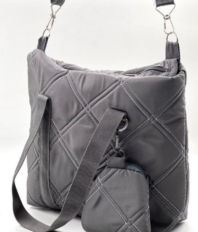 Perfect Balance - Grey Padded Shoulder Bag with Extra Wallet