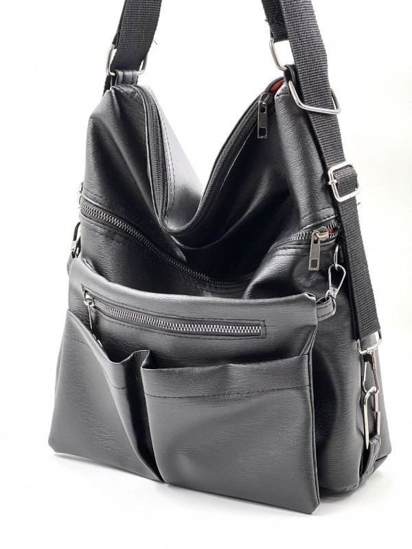Unbeatable Elegance - Black Multi-Pocket Shoulder Bag