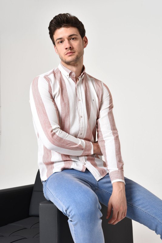 "Go for a modern and stylish look with this striped shirt."