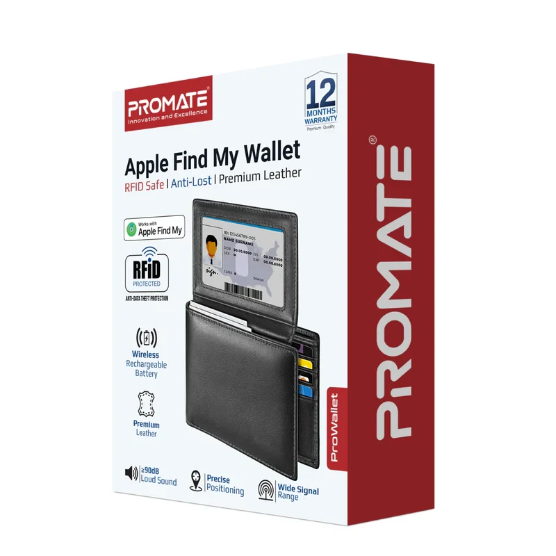 Promate AirTag Apple Find My Wallet-Black