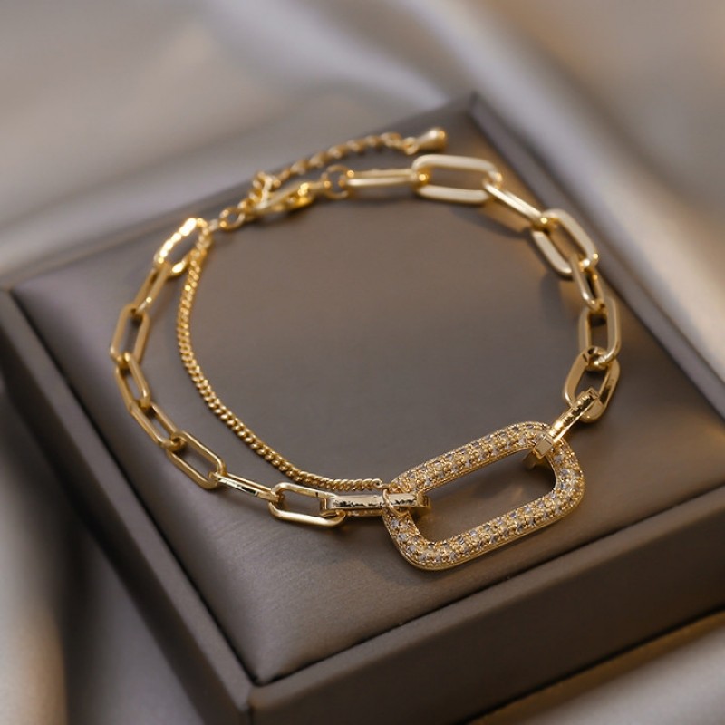 Sparkling Dual-Chain Paperclip Bracelet