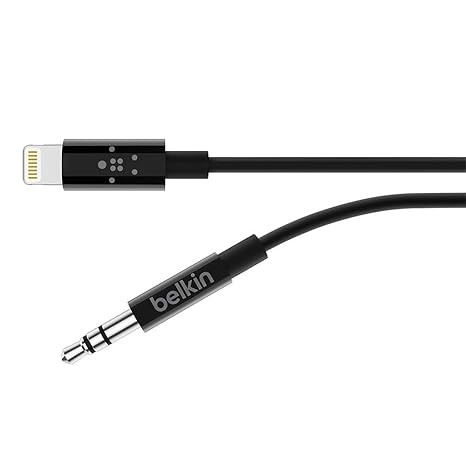 Belkin AUX to LTG Cable 1.8m /Black---كابل صوت بيلكين من منفذ لايتنينج إلى منفذ أوكس 3.5 ملم