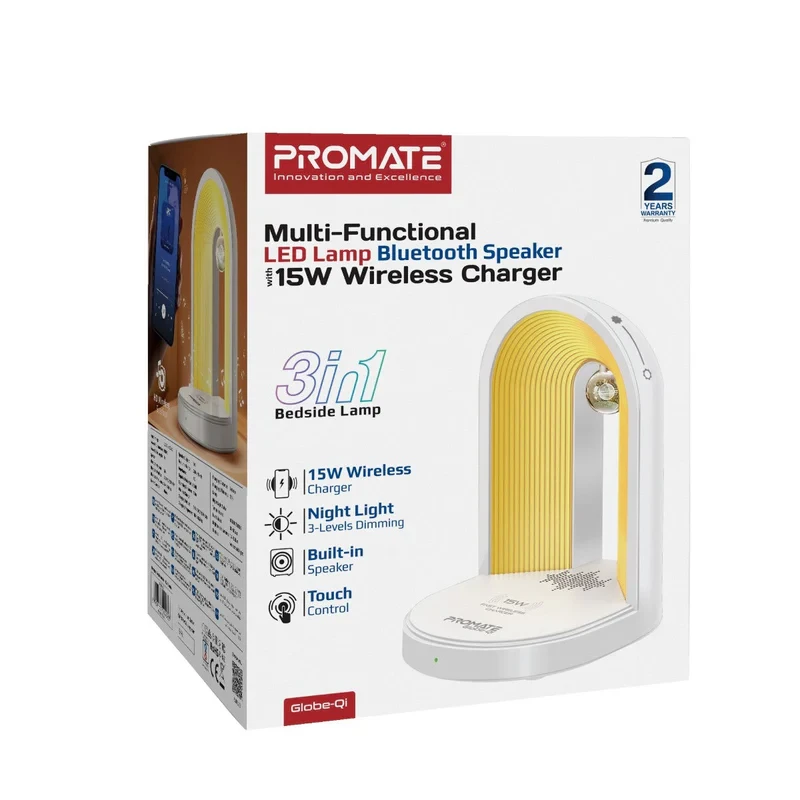 Promate Multi-Functional LED Lamp Bluetooth Speaker With 15W Wireless Charger