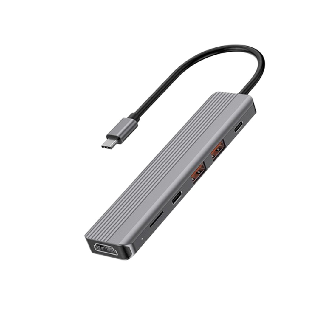 Powerology 6in1 USB-C Hub HDMI Type-C 100W PD-Gray
