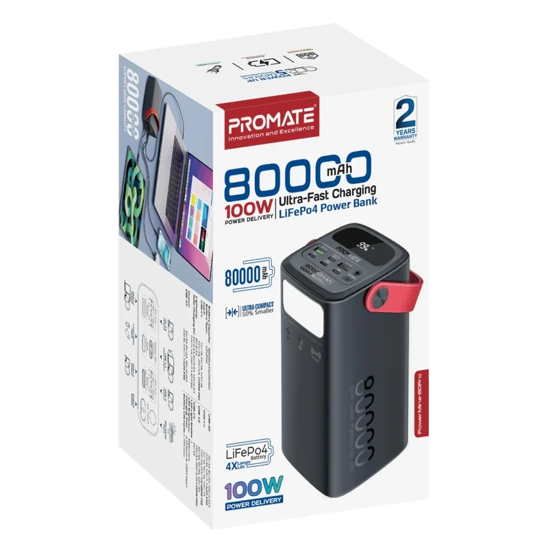 Promate Power Bank 80,000mAh-100W-Black