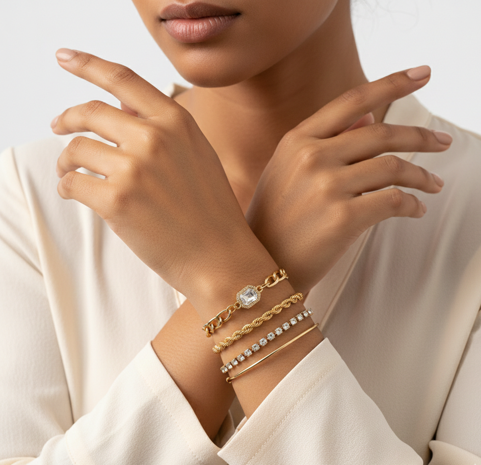 Golden Radiance Crystal Bracelet Set