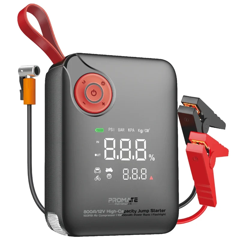 Promate 4in1 Jump Starter& Air Compressor-10000mAh-Black مشغل طوارئ ومنفاخ للسيارة