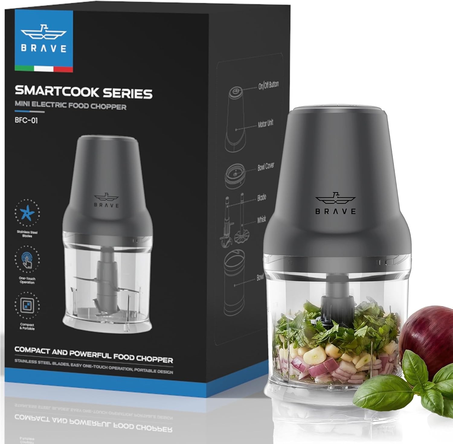 Brave Mini Electric Food Chopper 500ml قطاعة وخلاط طعام كهربائي متعدد الاستخدامات