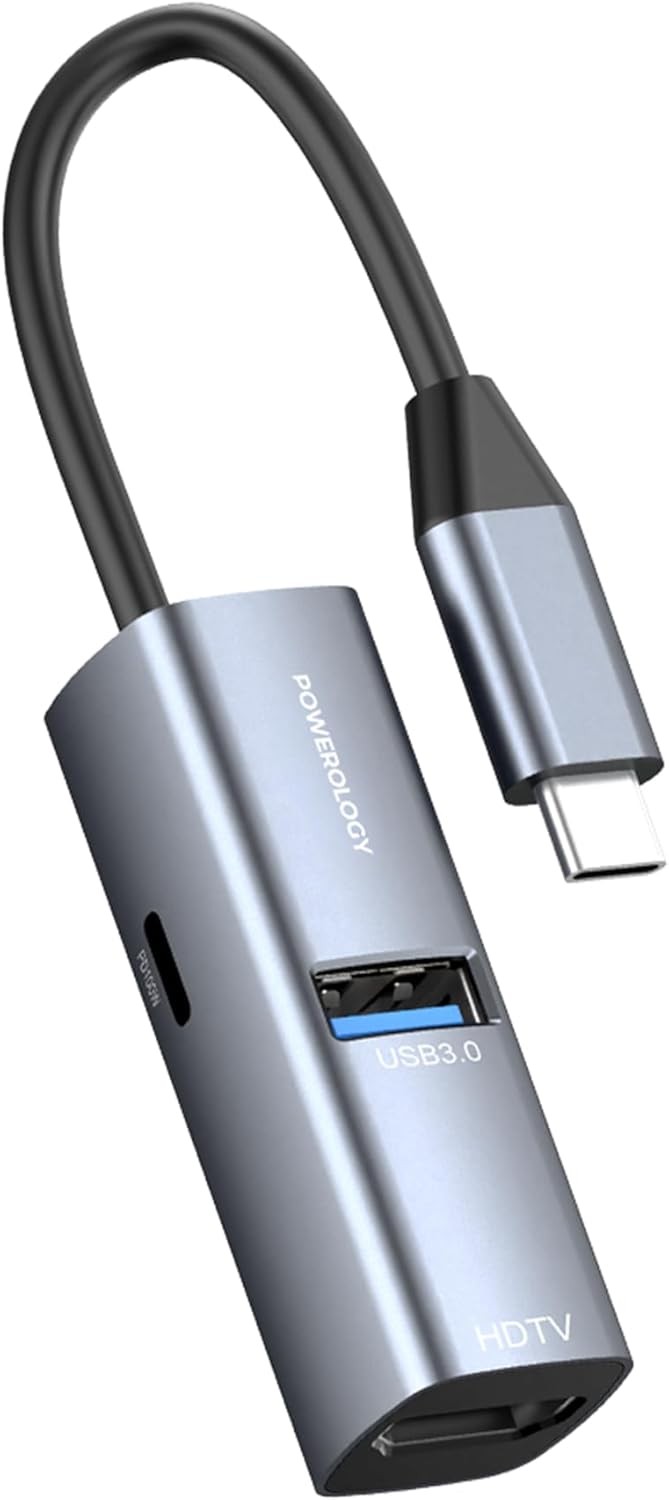 Powerology Aluminum Mini USB-C HUB 100W-4K-Gray
