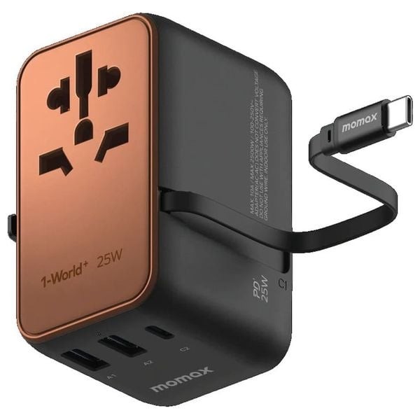 Momax AC Travel Adapter Gan 3Port 70W-Gold