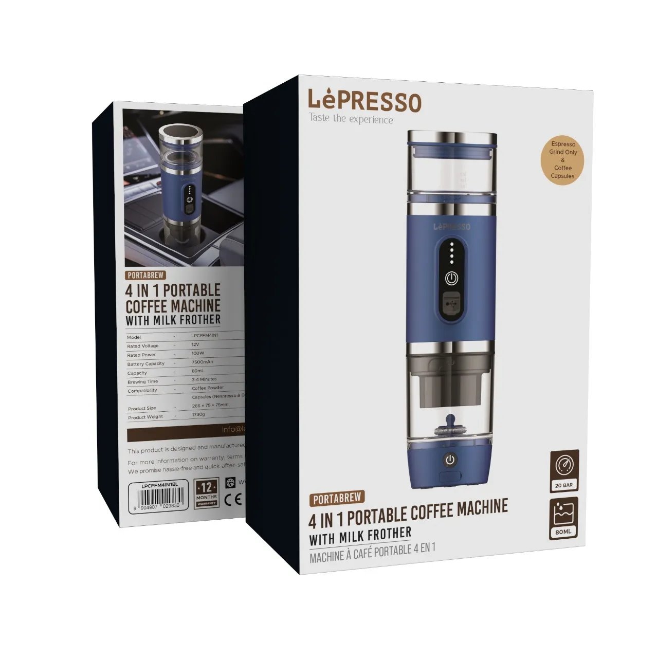 LePresso 4 In 1 Portable Coffee Machine 80ML - Blue