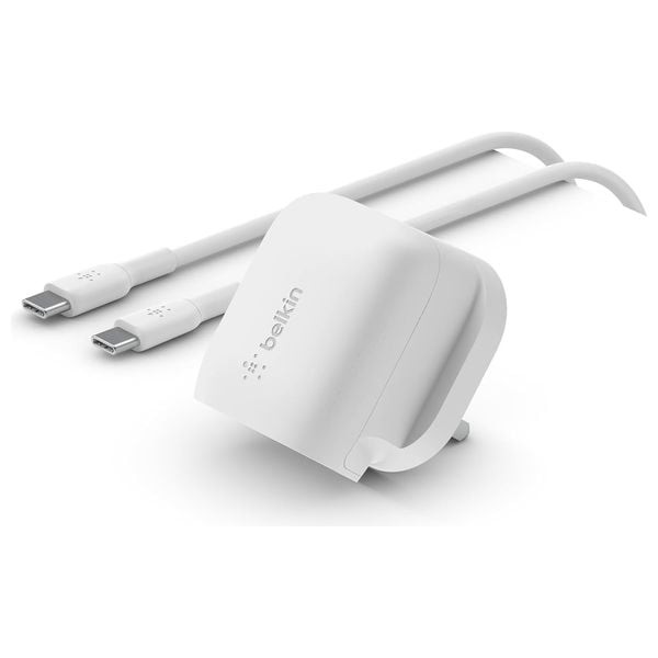 Belkin Wall Charger 20W With Cable USB-C To USB-C-White شاحن بيلكن مع كيبل تايب سي