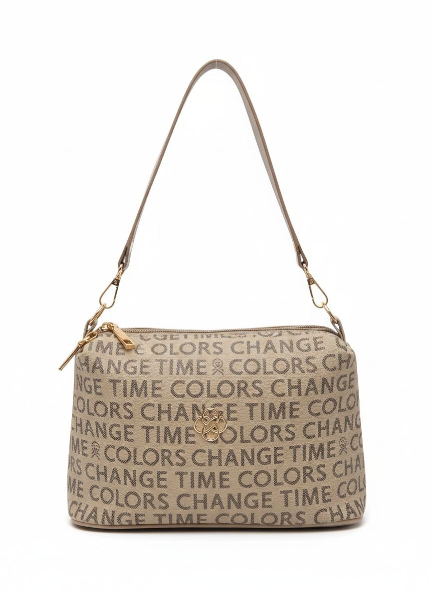 Elegant Patterned Shoulder Bag with Gold-Tone Accents