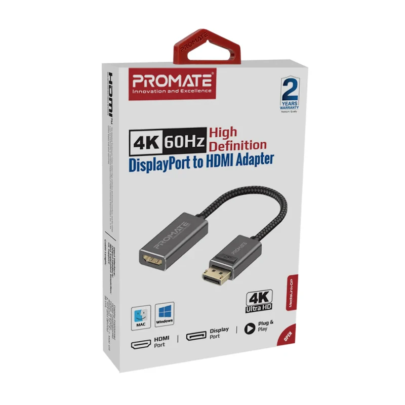 Promate DisplayPort to HDMI Adapter-60H-Gray