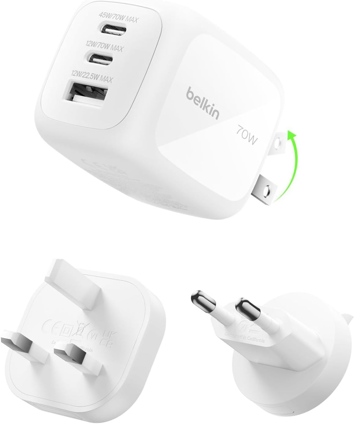 Belkin BoostCharge Pro 3-Port Gan Wall Charger 70W-White