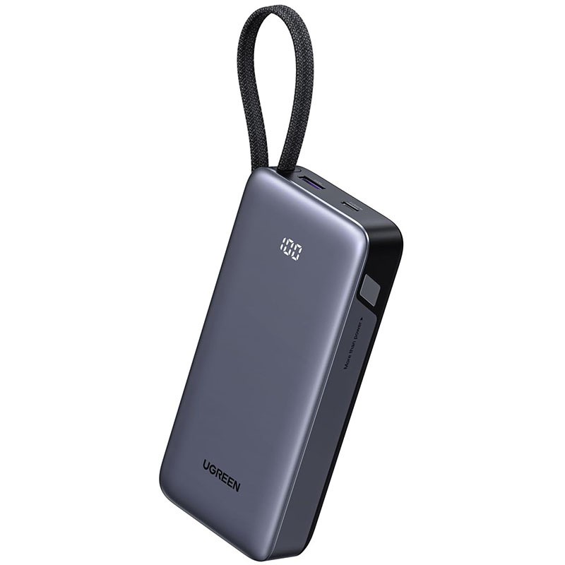 UGREEN Power Bank with Built-in Cable (45W)-20K-Gray