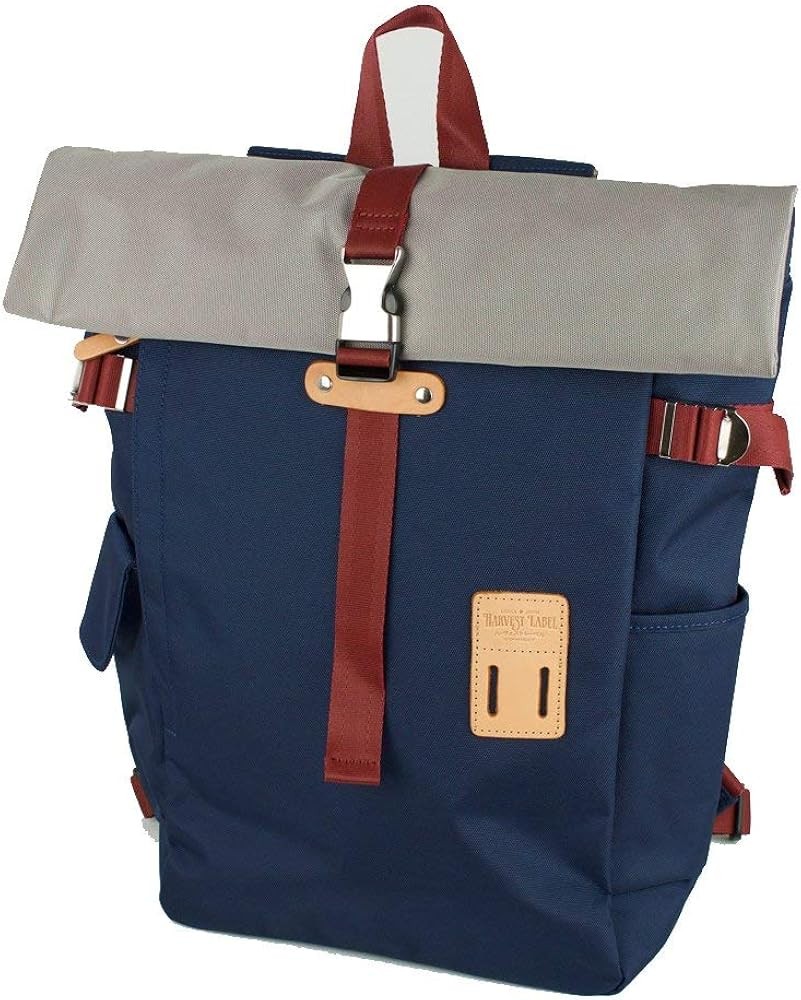 a Harvest Label Norikura Rolltop Backpack 2.0 in navy and gray.