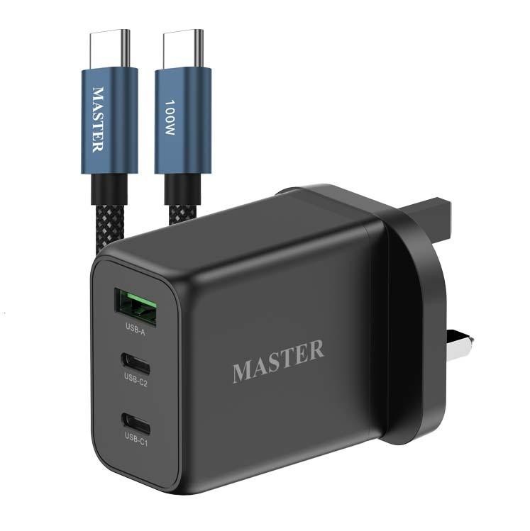 Master Charger 3Port 65W+Cable-USB-C -Black شاحن ماستر متعدد