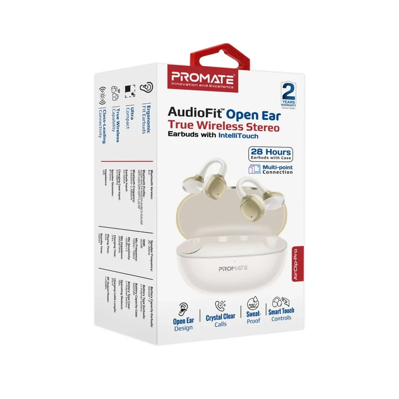 Promate AirClip-Pro True Wireless Earbuds-White