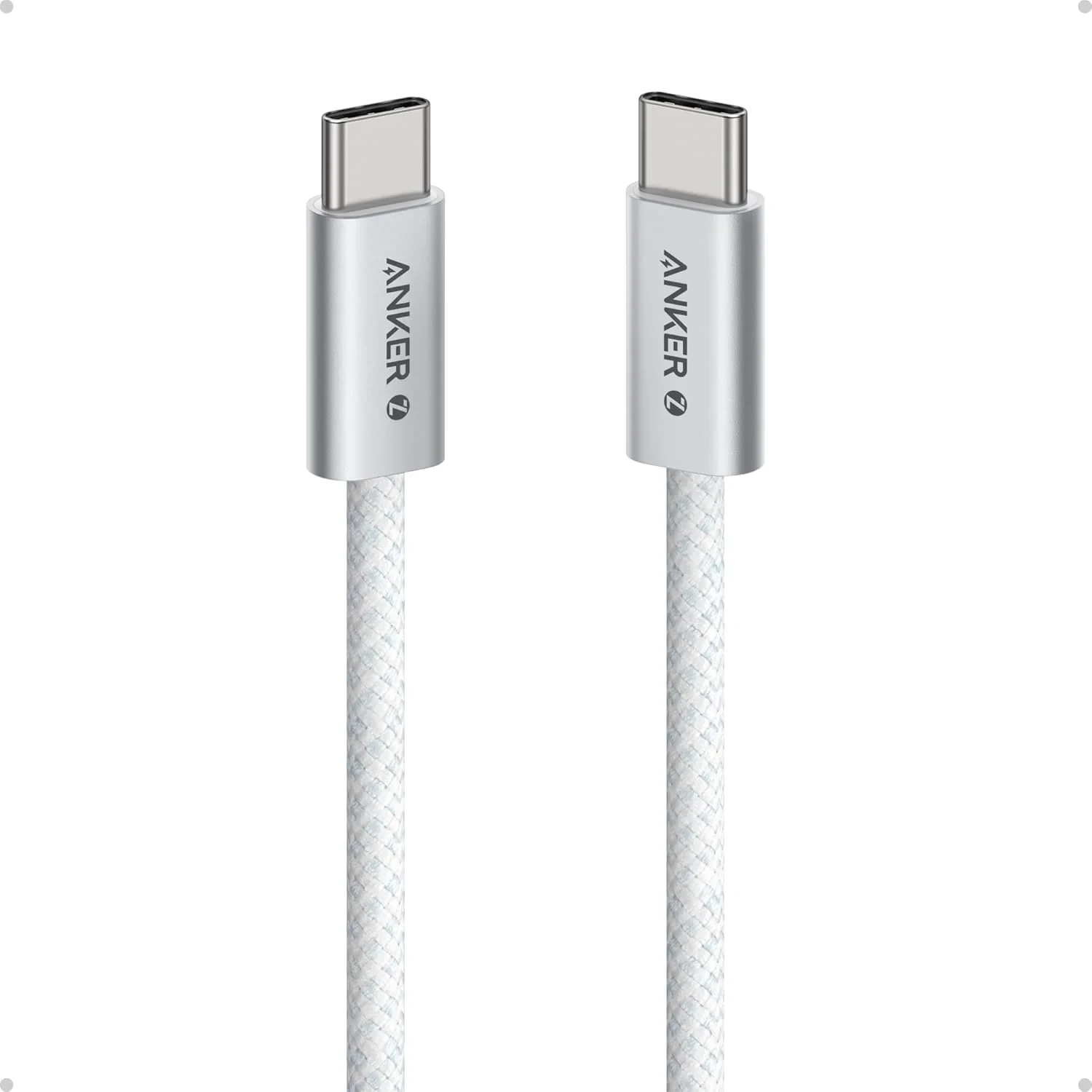 كابل أنكر زولو 240 واط من USB-C إلى USB-C مضفر 6 أقدام - أبيض