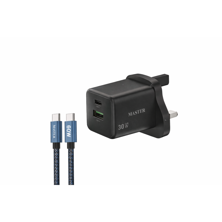Master Charger 2Port 30W+Cable-USB-C-Black