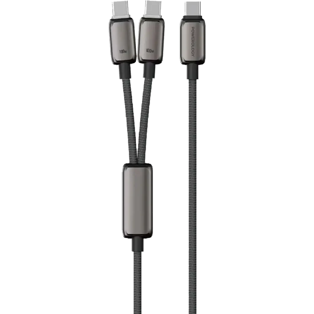 Powerology Zinco Series 2in1 Dual USB-C Cable -Dark Gray