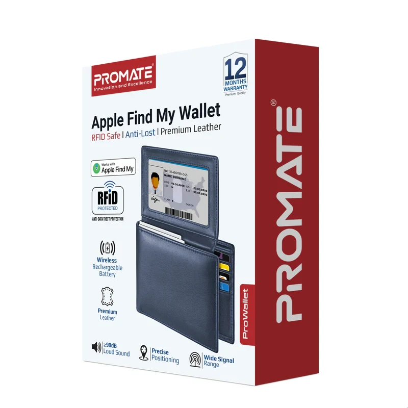 Promate AirTag Apple Find My Wallet-Blue