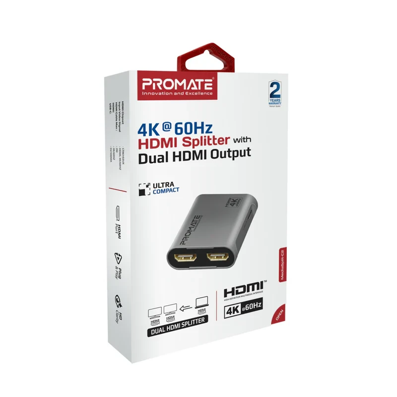 Promate  HDMI Splitter 4K-60Hz-Gray