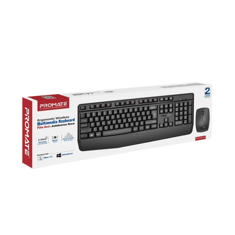 Promate Wireless Keyboard and Mouse Combo-Black