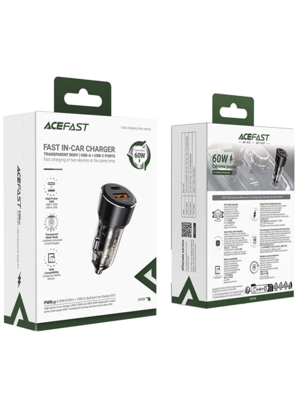 Acefast Car Charger (USB-A+USB-C)60W-Black