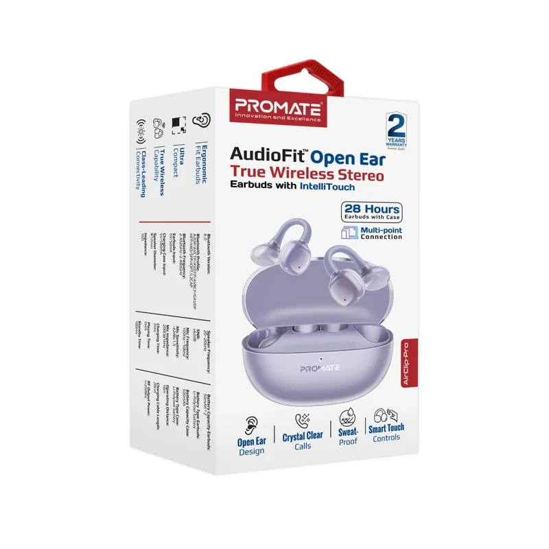 Promate AirClip-Pro True Wireless Earbuds-Purple